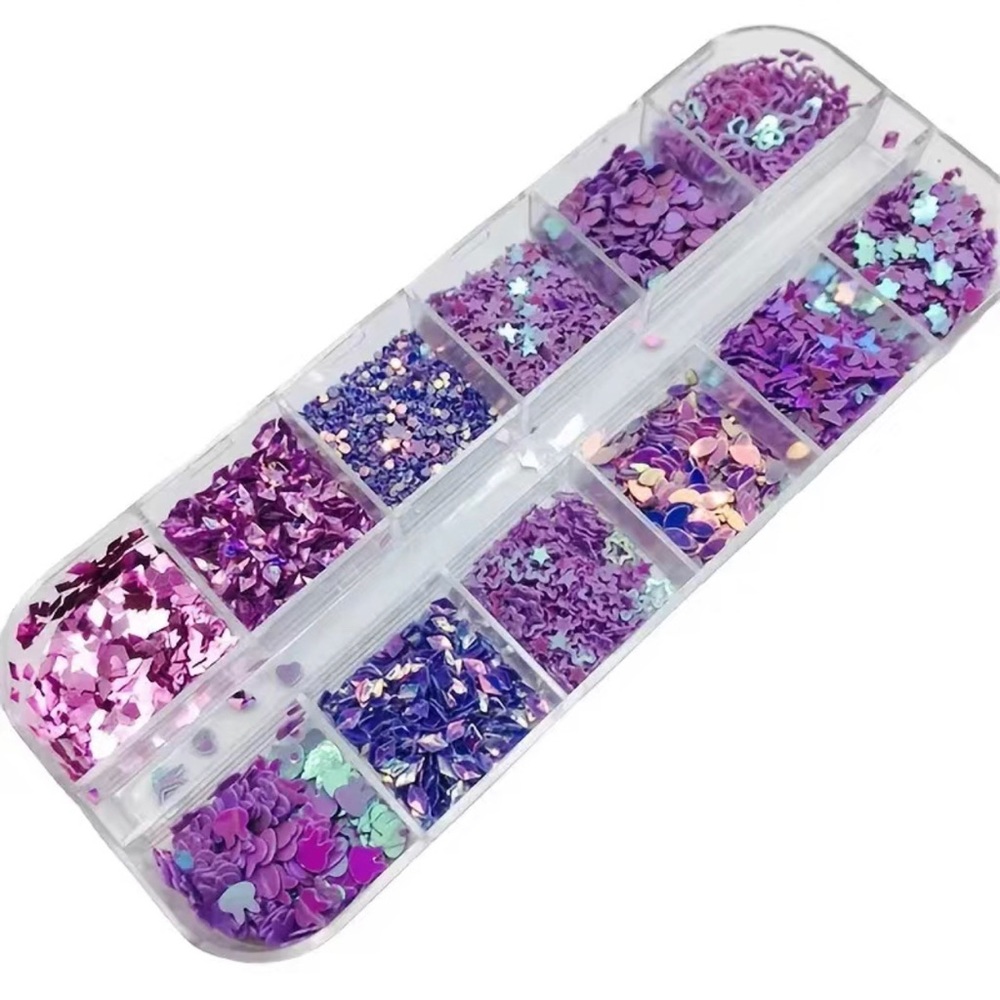 3D Laser Sequins Nail Art Glitter, 12 Grids Nails Art Sticke